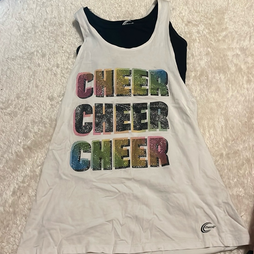 Glitter Cheer tank-top with attached sports bra. Size: adult Medium